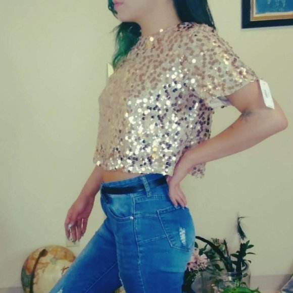 FOREVER 21 Sequin Cardigan in Rose Gold 🌷NWT - Picture 2 of 4